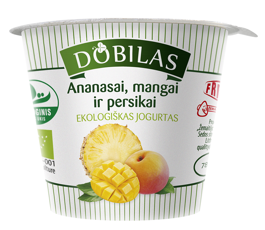 Ekologiškas jogurtas "Dobilas" su anan. mangais ir persik. 3,1% 125g