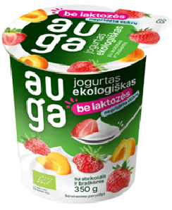 Eko jogurtas be lak.su abrikosais ir braškėmis "AUGA" 3,5 % rieb., 350 g