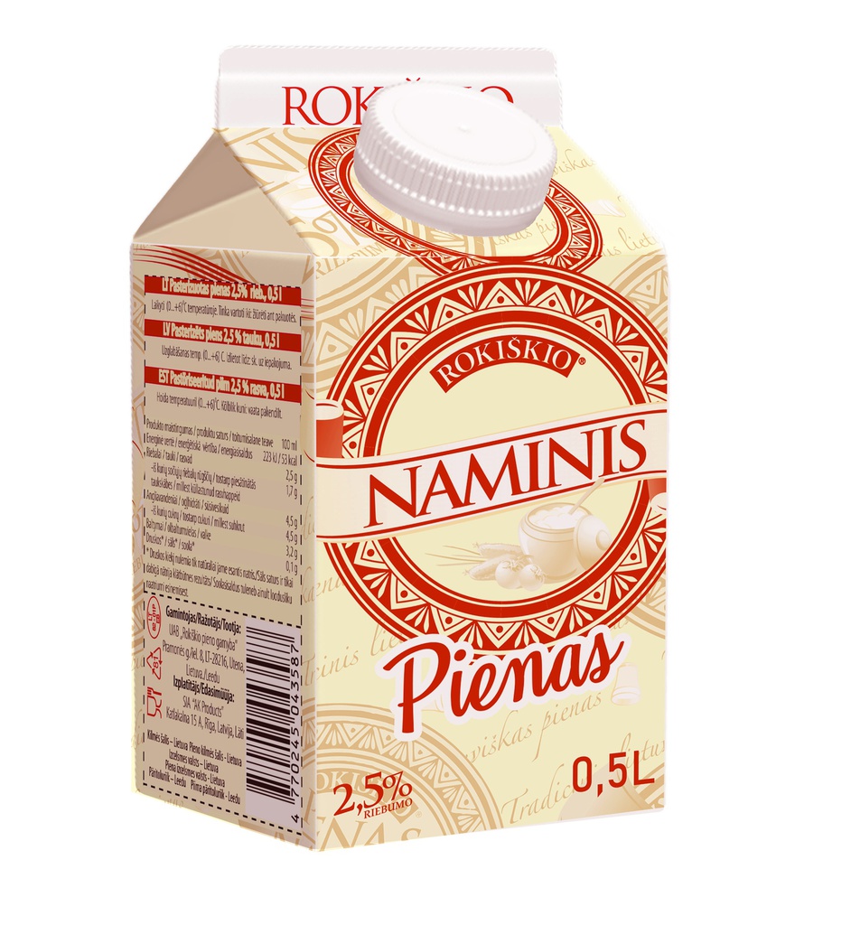 Pienas 2.5% Naminis 0,5L ROK