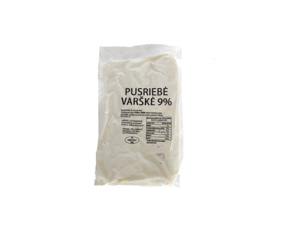 Varškė nemalta 9% s.m. ~1kg briketai vakuumas LMD