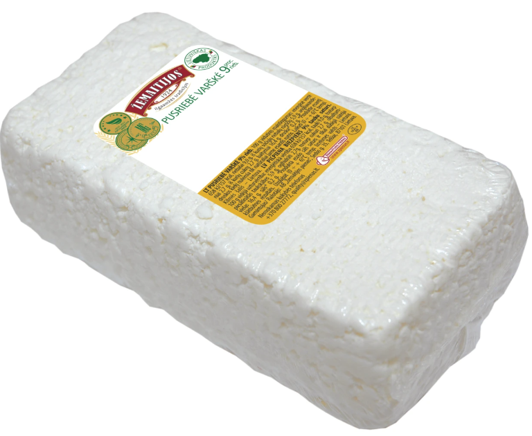 Varškė nemalta pusriebė 9% 1kg briketai vakuumas ŽP