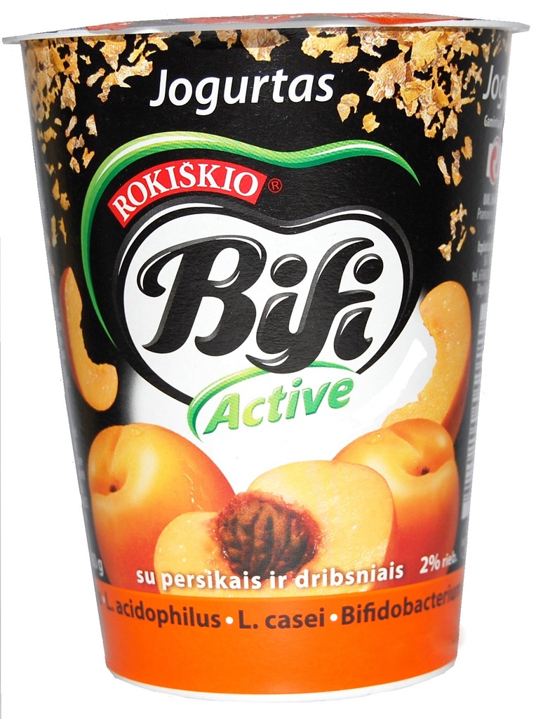 Jogurtas 2% su persikais ir dribsniais "Bifi Active"360 gr.