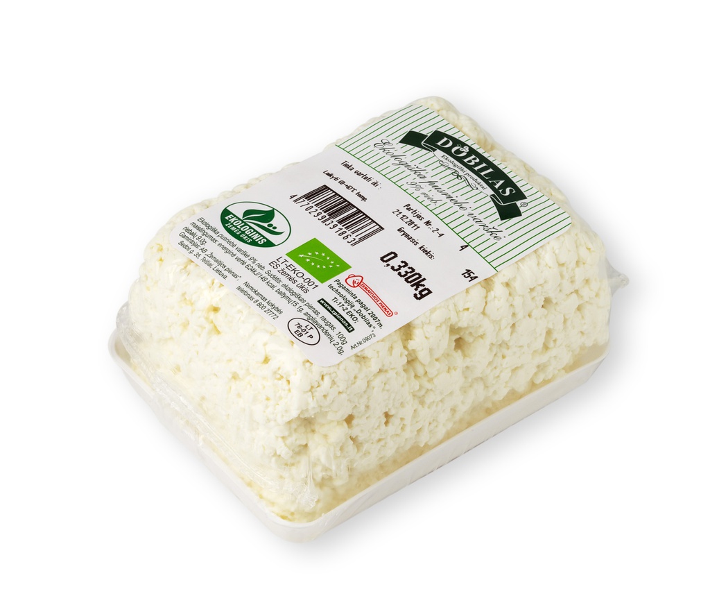 Varškė DOBILAS ekologiška 9% rieb. 1 kg.ŽP