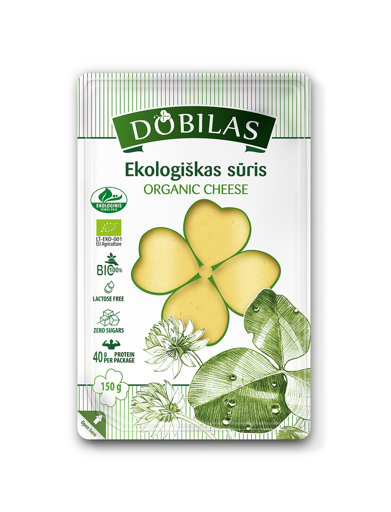 Ekologiškas* sūris DOBILAS 45% rieb.s.m.pjaustytas 150g