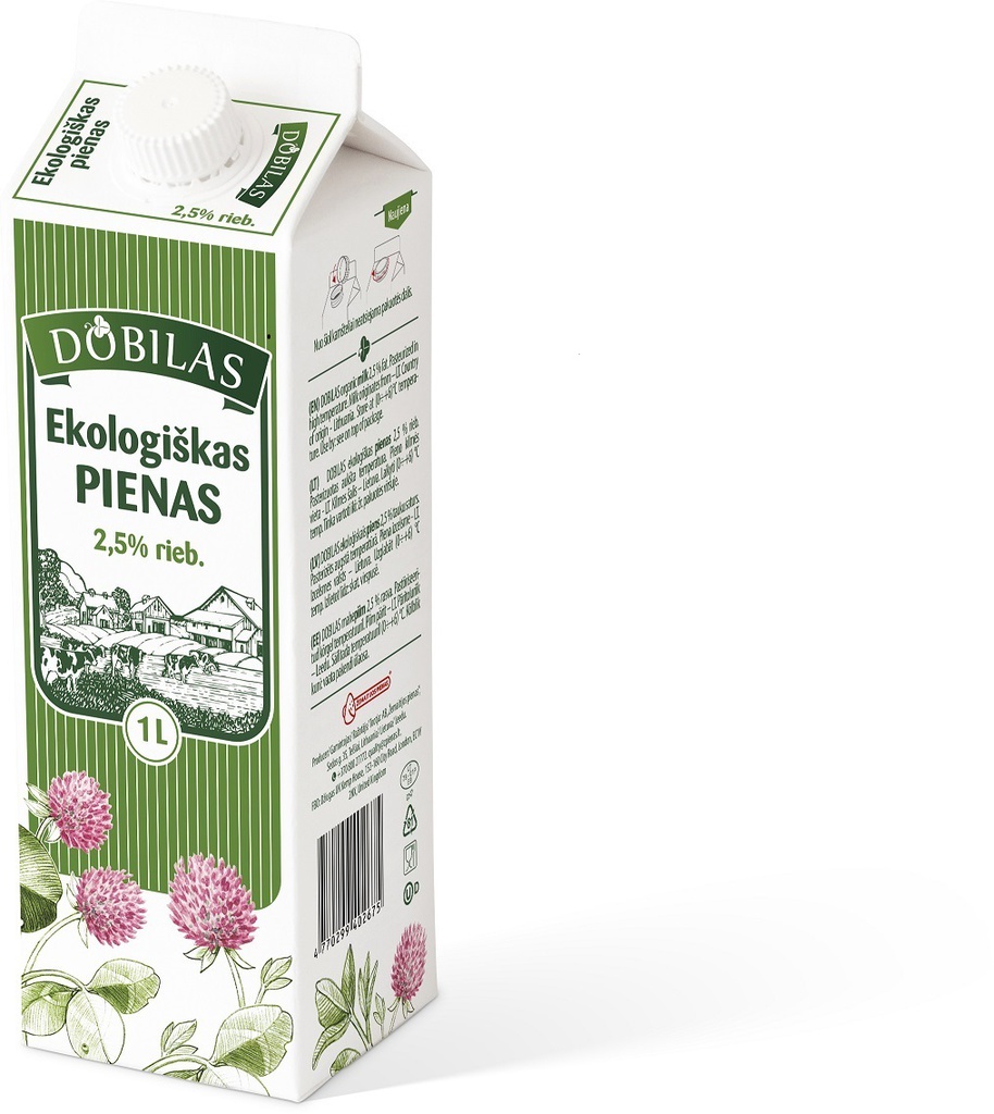 Pienas ekologiškas Dobilas 2,5% 1L ŽP