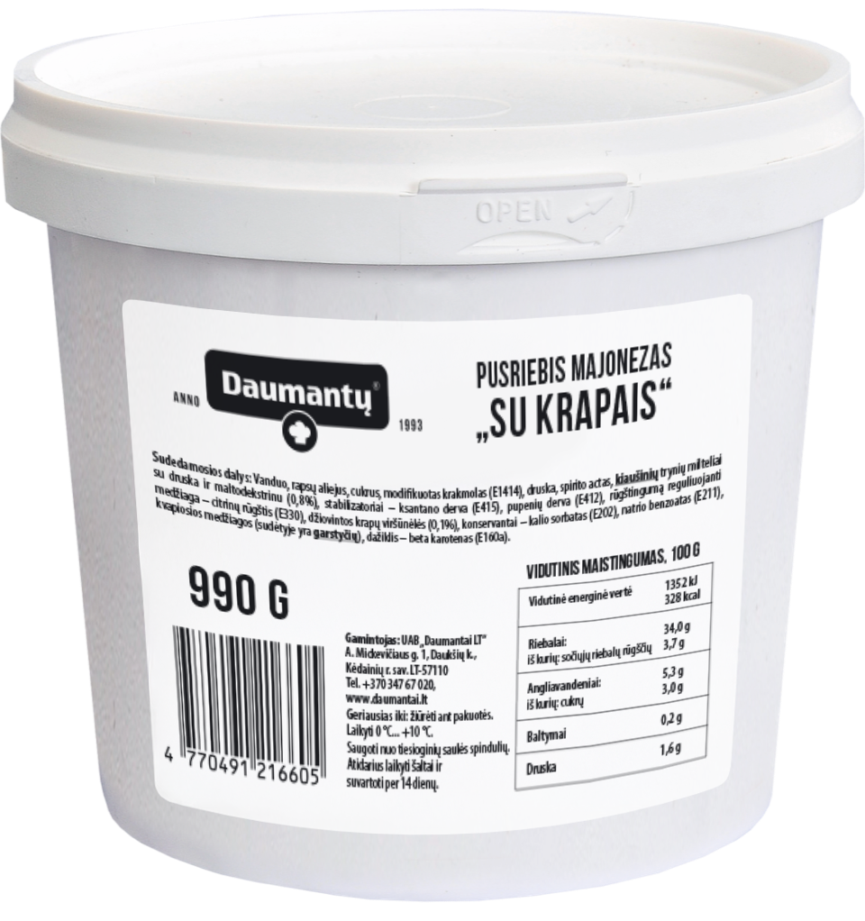 Daumantų pusriebis majonezas „Su krapais“ 990g DAU