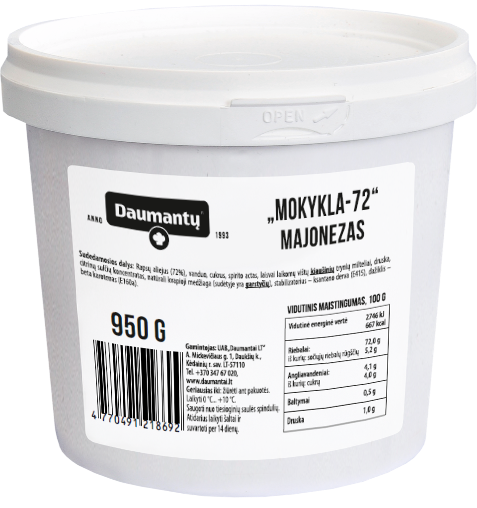 Majonezas DAUMANTŲ(mokykla-72) 72% 950g DAU