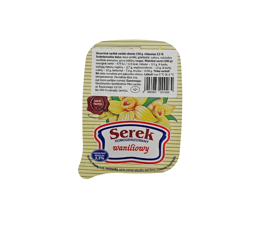 Desertinė varškė vanilės skonio 150 g. riebumas 3,5 %