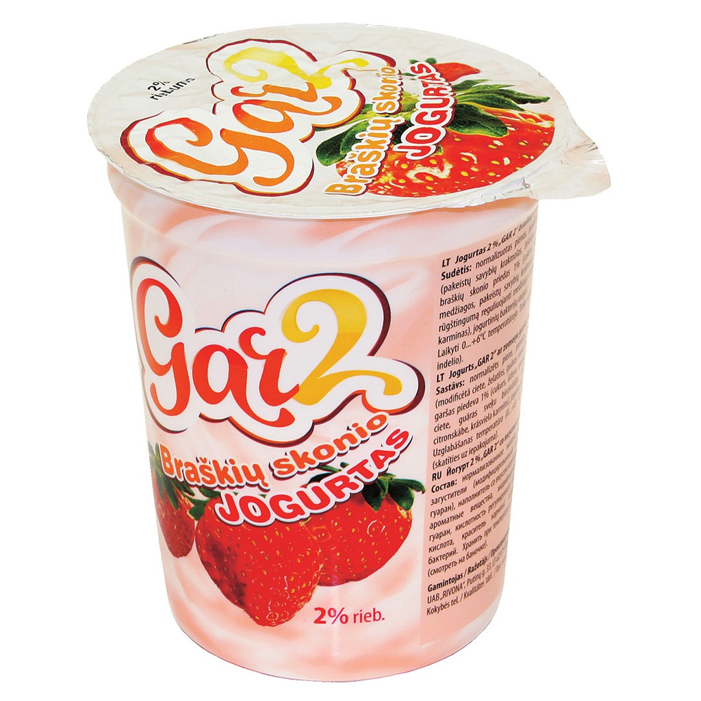 Jogurtas gar2 braškių skonio 2% rieb. 400g RVN