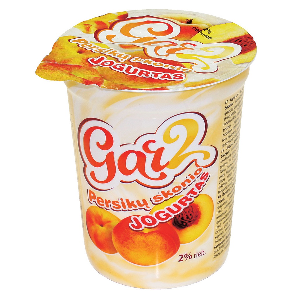 Jogurtas gar2 persikų skonio 2% rieb. 400g RVN